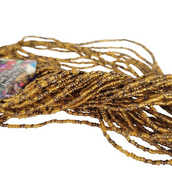 48" Long Brown Gold Seed Bead Necklace Boho Multistrand India Handmade  NEW - Picture 4 of 8